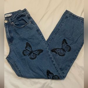 Rue21 Medium Wash High Rise Butterfly Print Skate Jeans